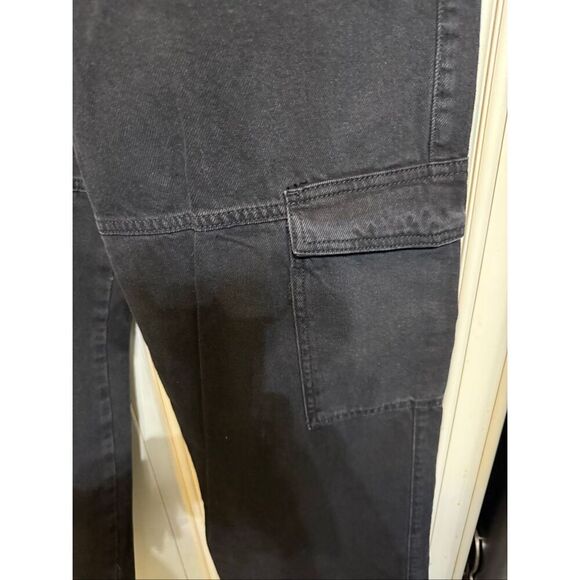 Zara Women's High Rise Elastic Back Waist Cargo Jogger Jeans Black Small - Picture 4 of 13